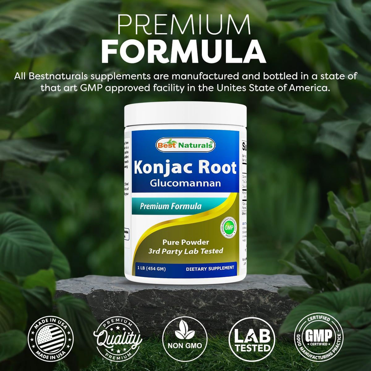 Détail de l'étiquette du Konjac Glucomannan Best Naturals