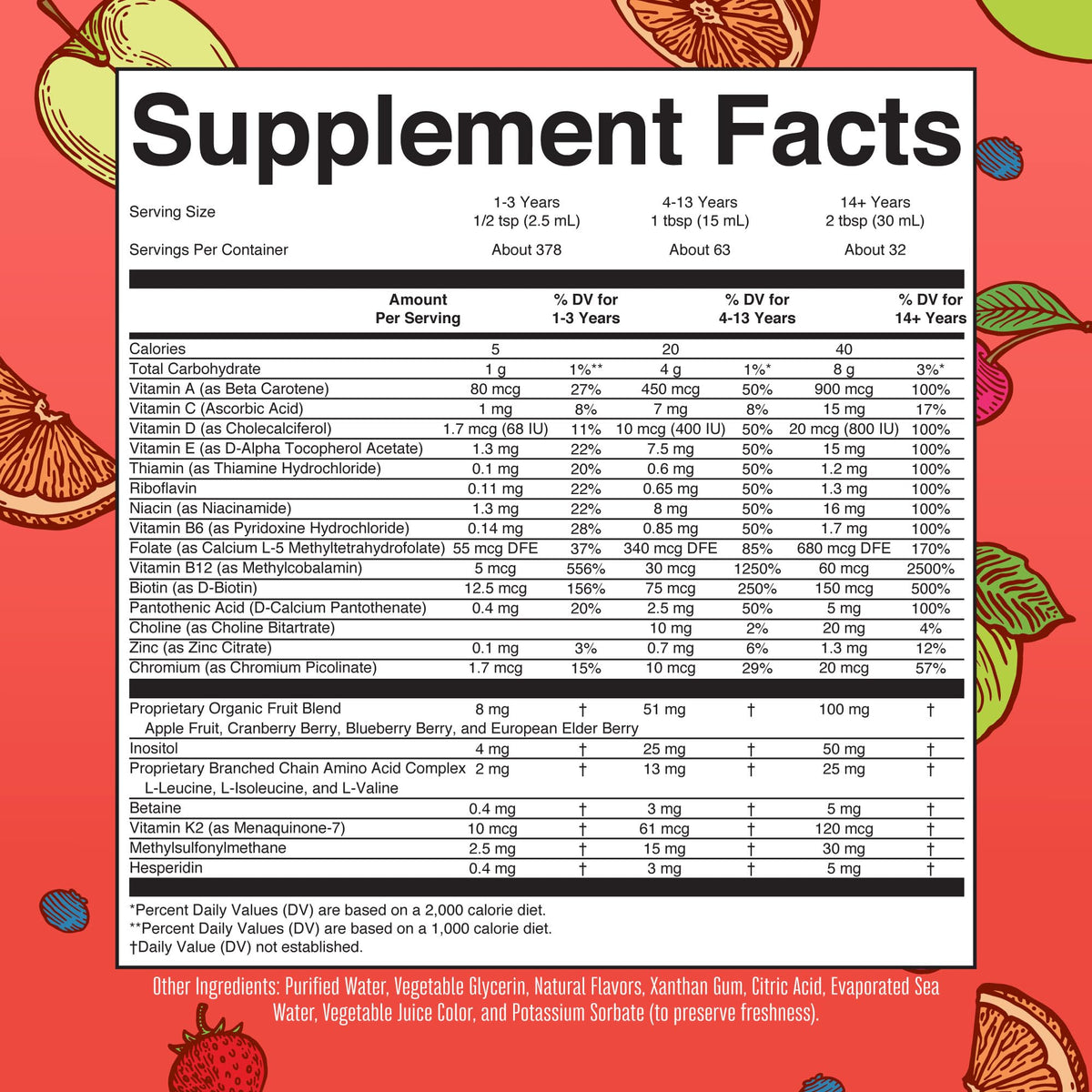 Détail de l'étiquette du MARYRUTH'S Multivitamine Liquide Matinal