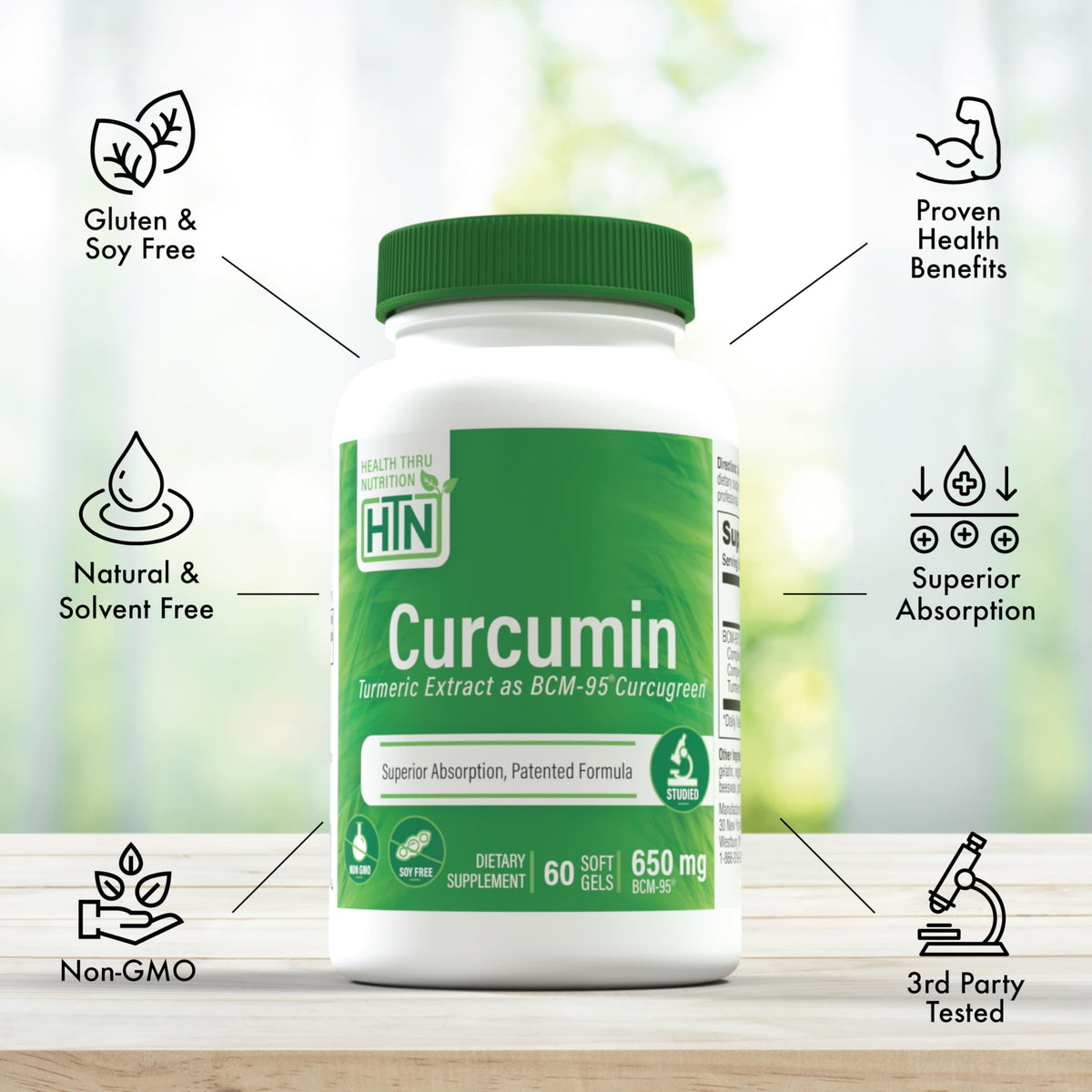 Détail de l'étiquette du produit Health Thru Nutrition Curcumin 650mg