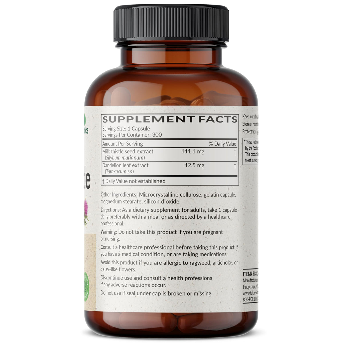 Détail de l'étiquette Futurebiotics sur le pot de capsules