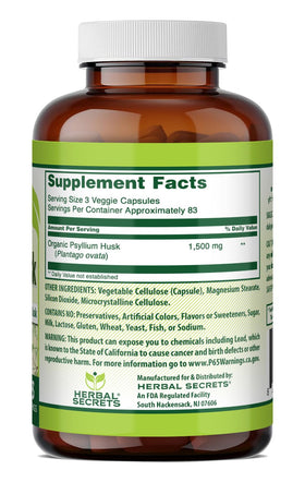 Détail de l'étiquette Herbal Secrets Psyllium 500 mg Gélules Végétales