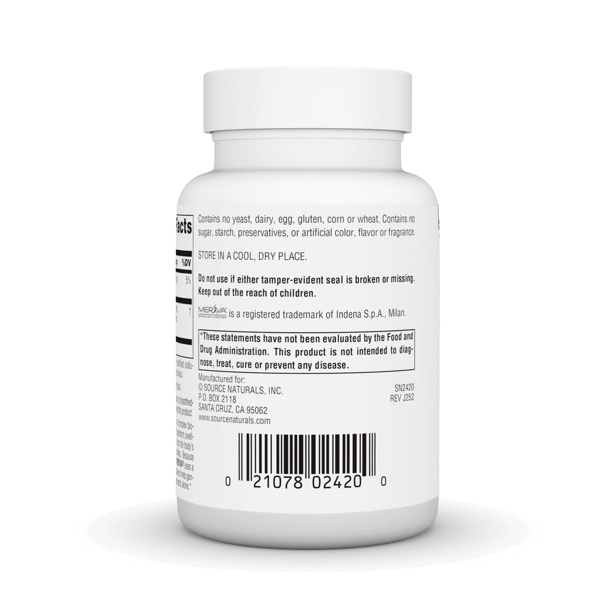 Détail de l'étiquette Source Naturals Curcuma avec Meriva