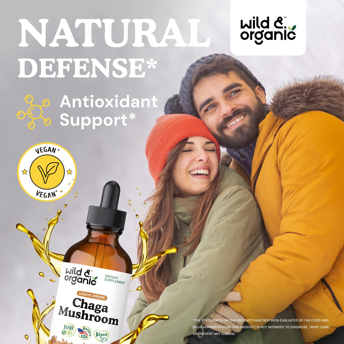Détail de l'extrait de champignon chaga Wild & Organic dans un verre
