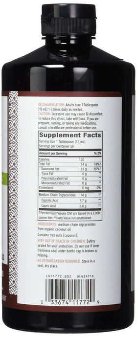 Détail de l'huile MCT de coco Nature's Way avec étiquette