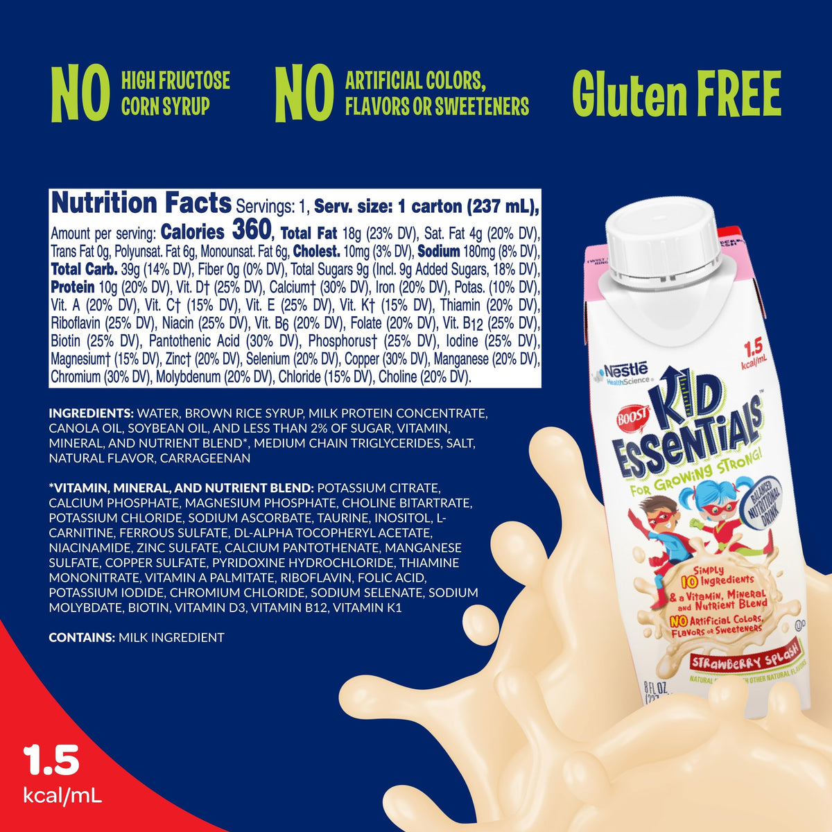 Détail de la boisson support Kid Essentials 1,5 kcal au goût de fraise