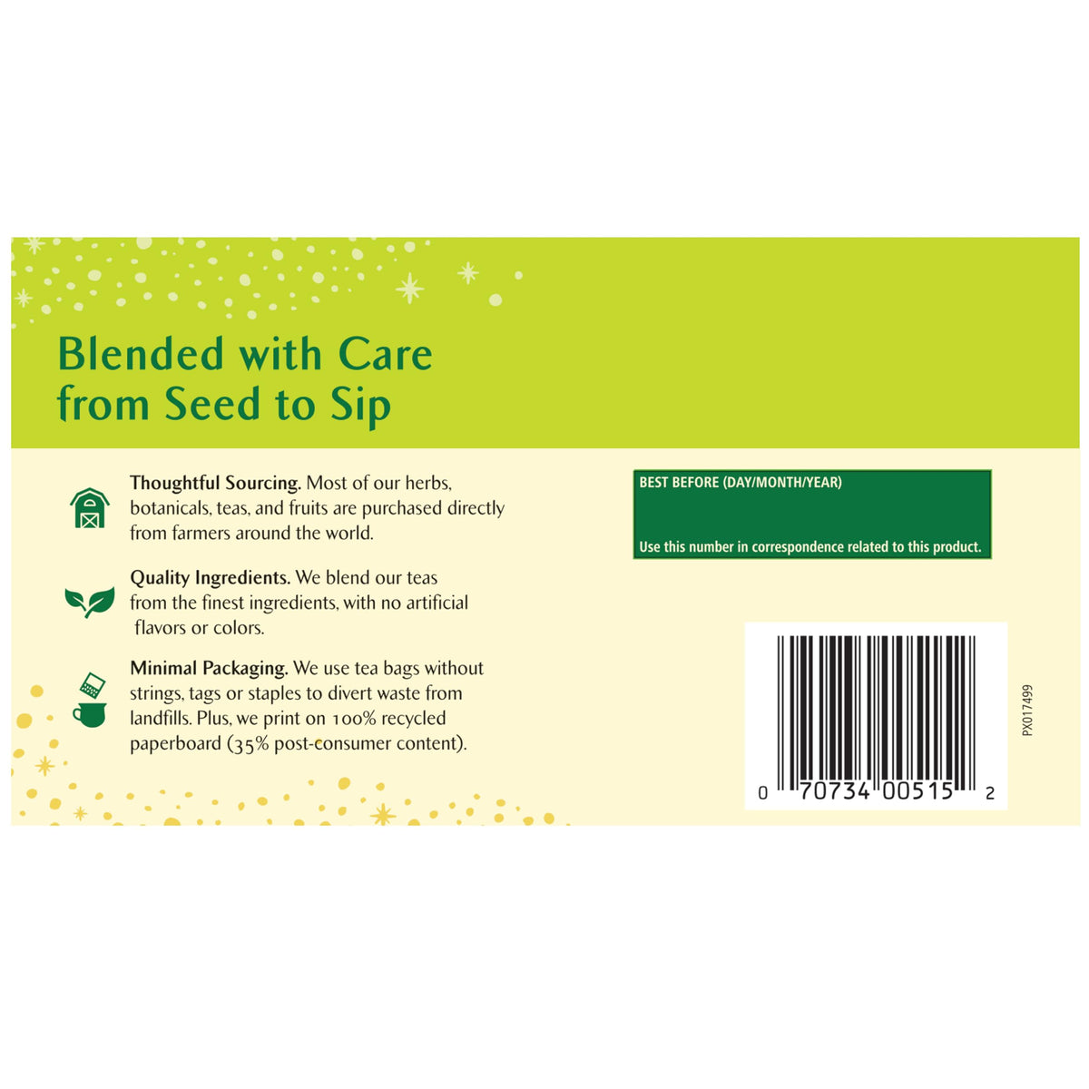 Détail de la boîte de Thé Vert Décaféiné avec sachets