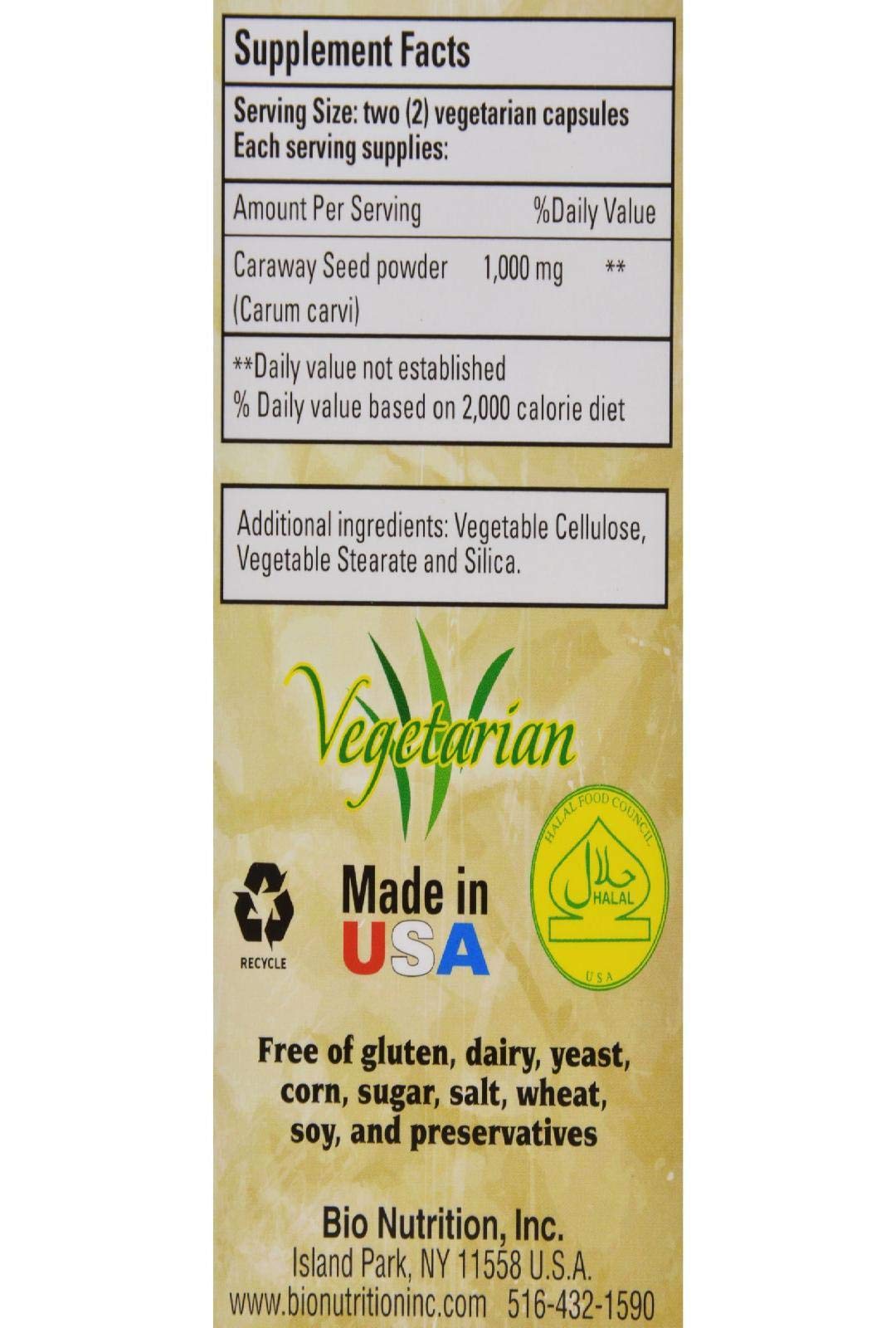 Détail de la bouteille Bio Nutrition Carvi avec 60 capsules