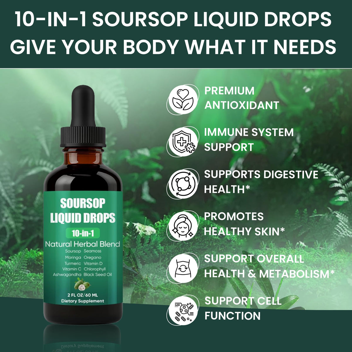Détail de la bouteille d'extrait Soursop avec étiquette visible