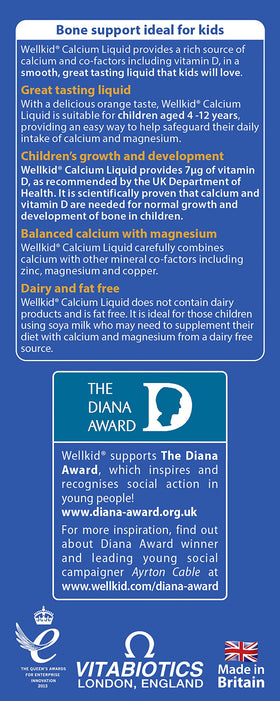 Détail de la bouteille de Calcium Liquide Wellkid 150ml
