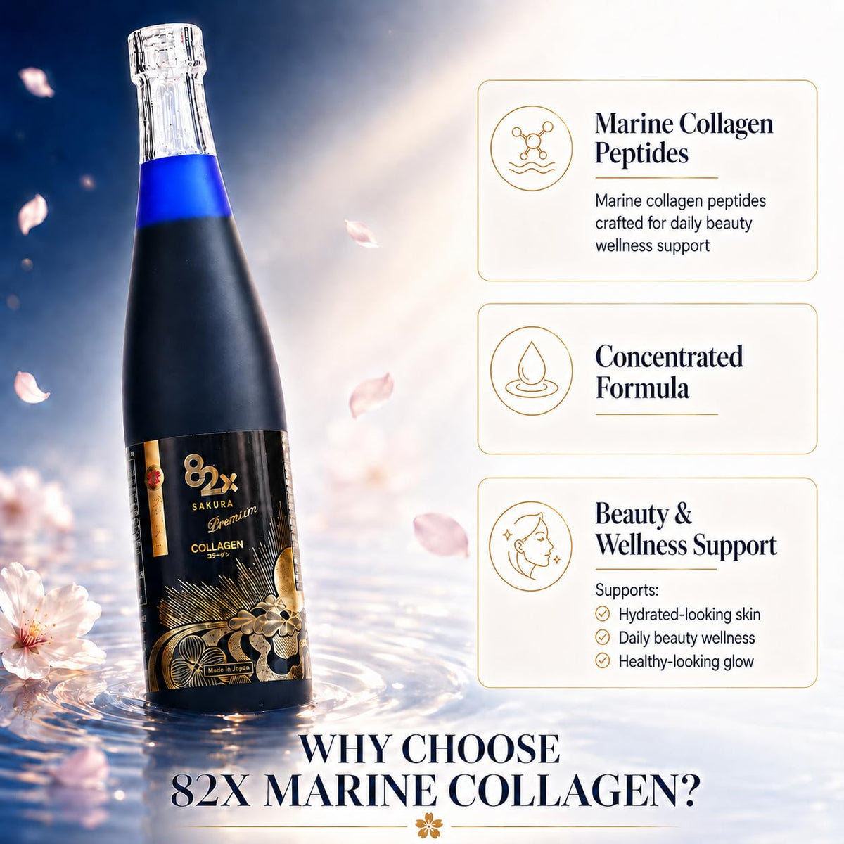 Détail de la bouteille de collagène marin liquide 82X avec étiquette