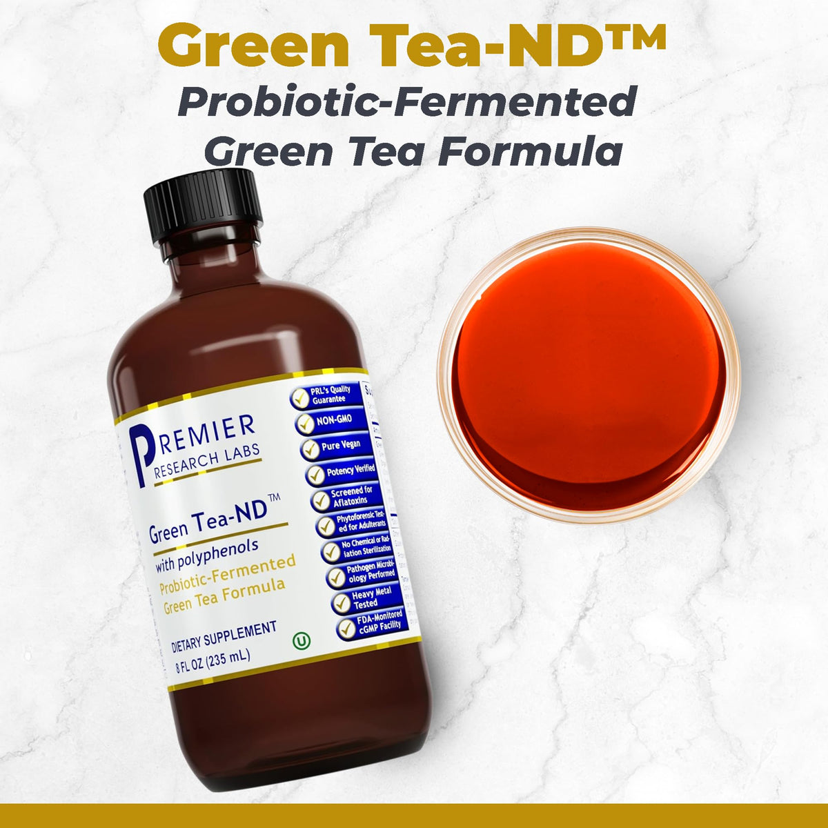 Détail de la bouteille de l'Extrait de Thé Vert-ND avec étiquette