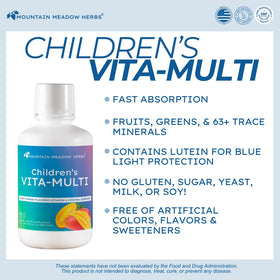 Détail de la bouteille de multivitamines liquides pour enfants Mountain Meadow Herbs