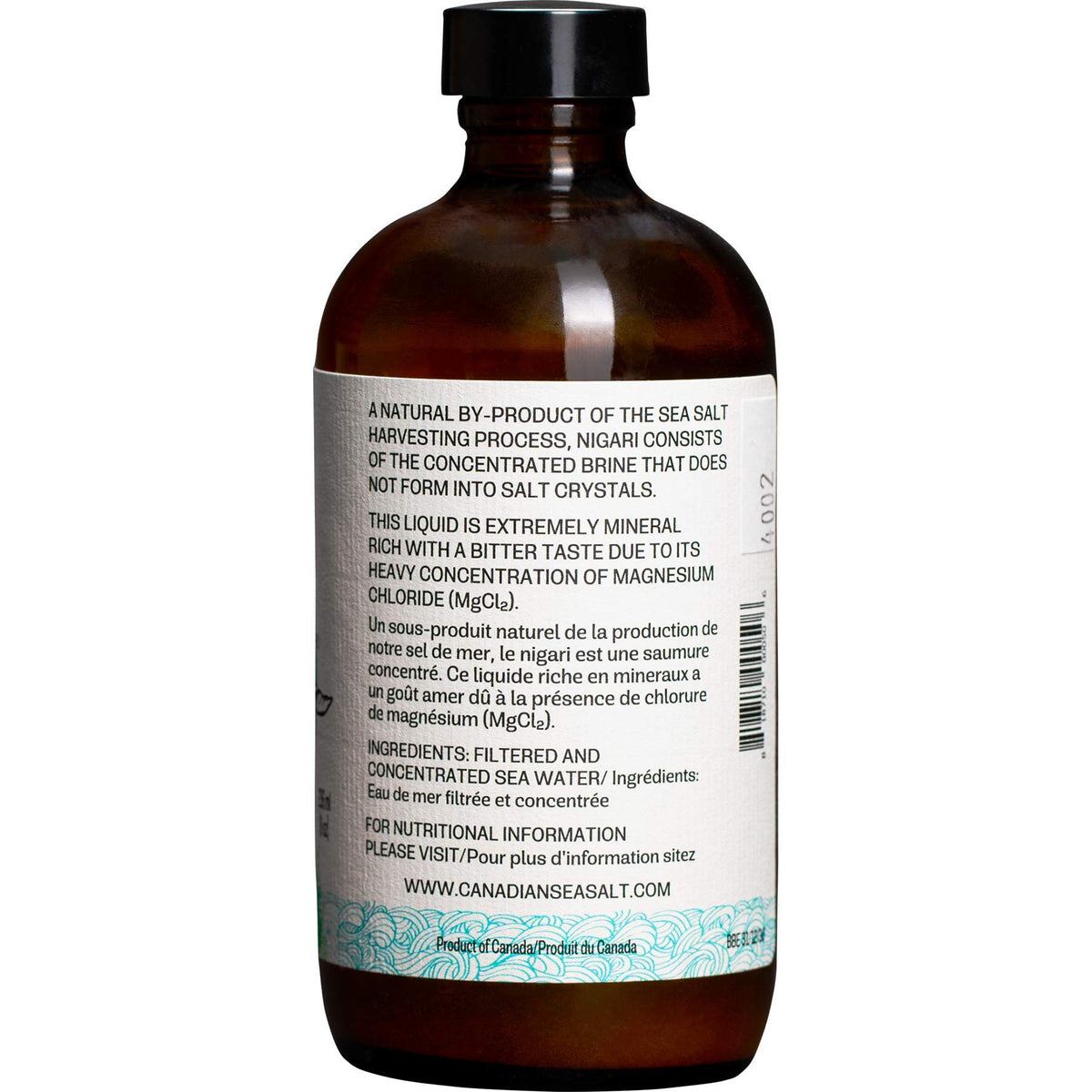 Détail de la bouteille de Nigari avec couvercle