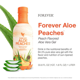 Détail de la bouteille Forever Living Aloe Peaches 1L