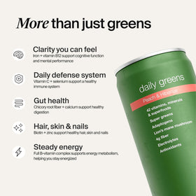 Détail de la bouteille Huel Daily Greens avec étiquette