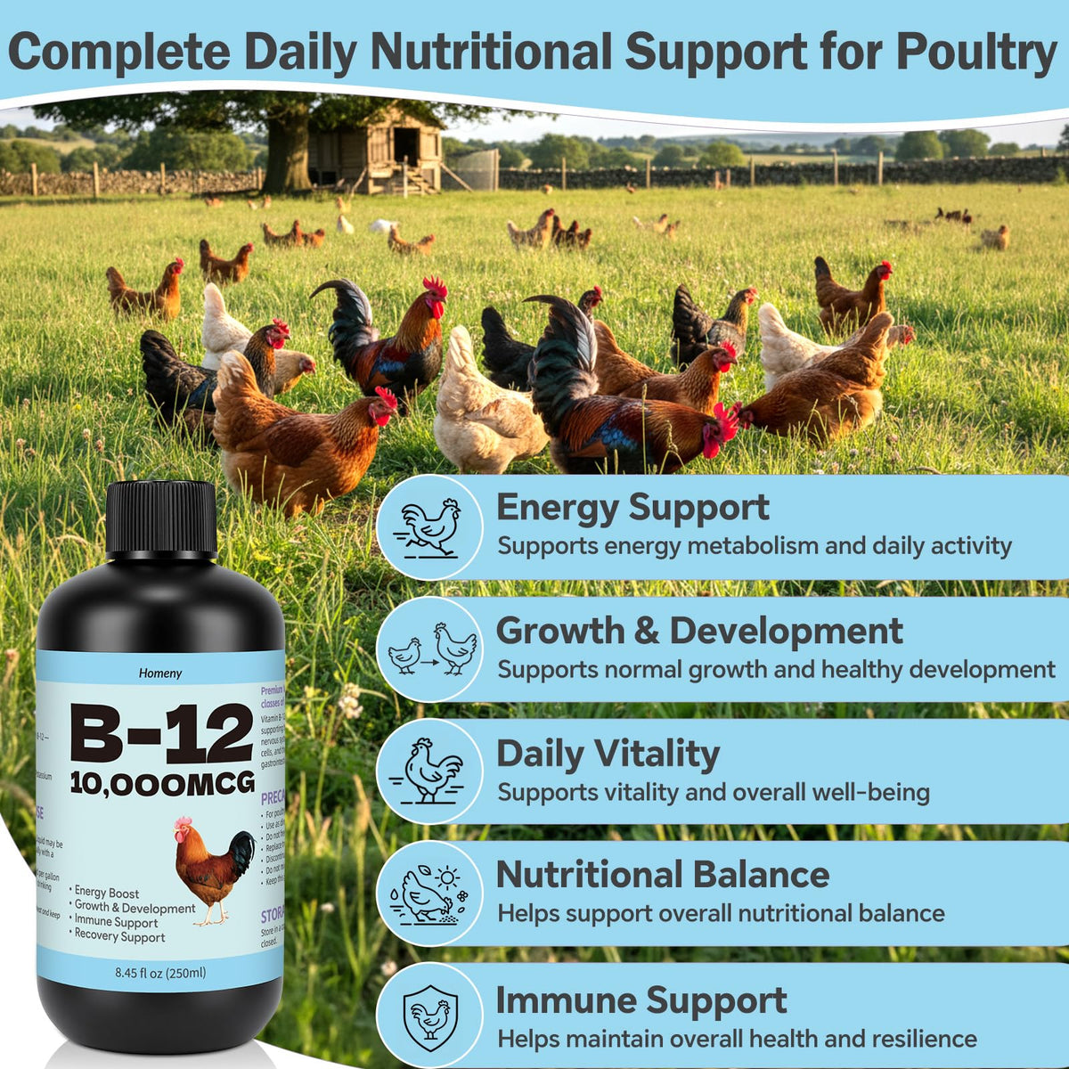 Détail de la bouteille inqigi Vitamine B12 avec dosage de 10 000 mcg