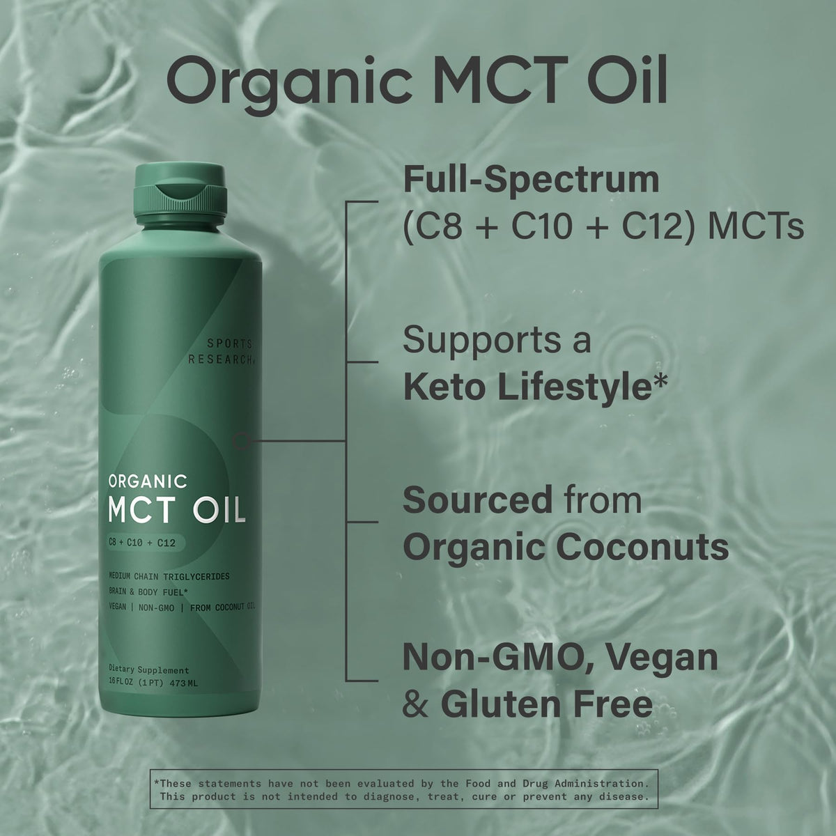 Détail de la bouteille Sports Research Huile MCT Bio