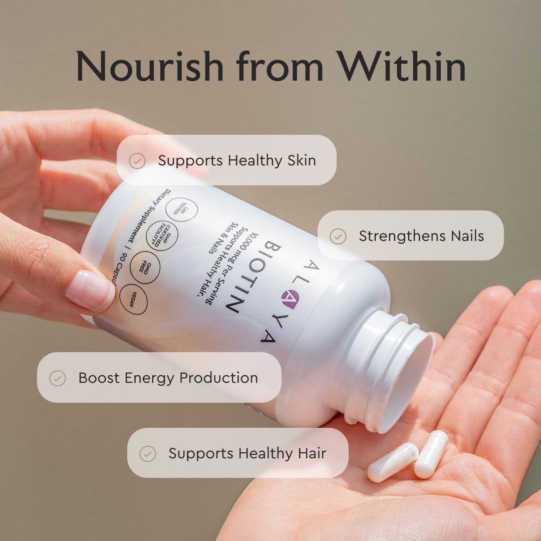 Détail de la capsule Alaya Naturals Biotine 10 000 mcg