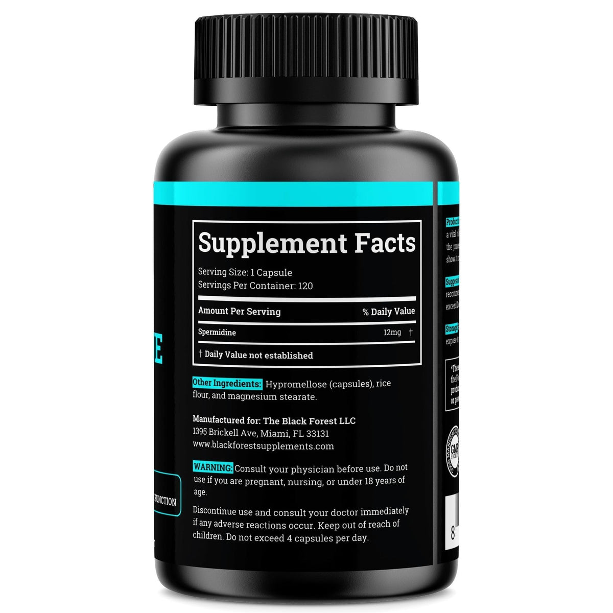 Détail de la capsule Black Forest spermidine avec dosage de 12mg