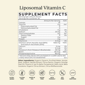 Détail de la composition de Vitamine C Liposomale CYMBIOTIKA
