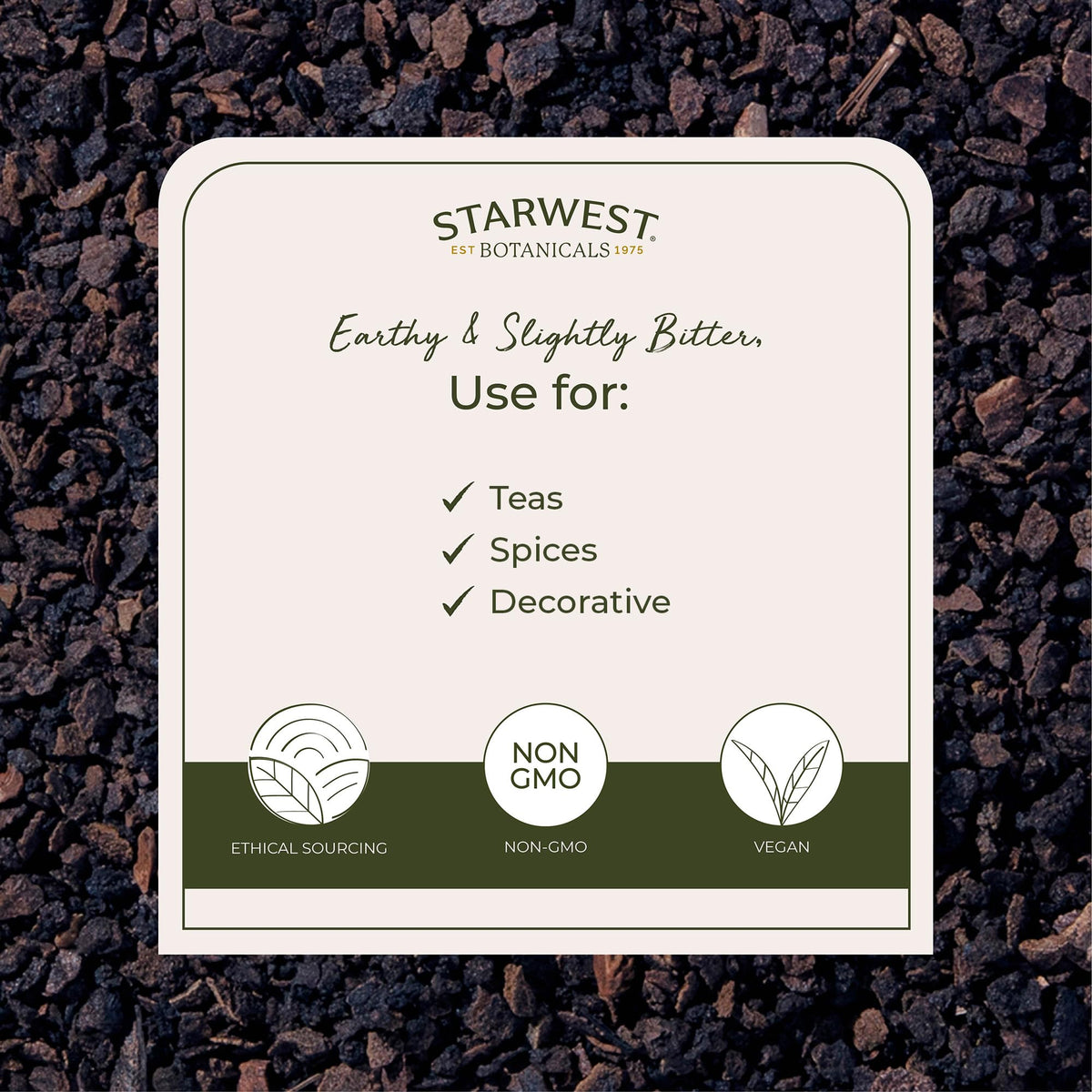 Détail de la coque de noix noire Starwest Botanicals coupée et tamisée