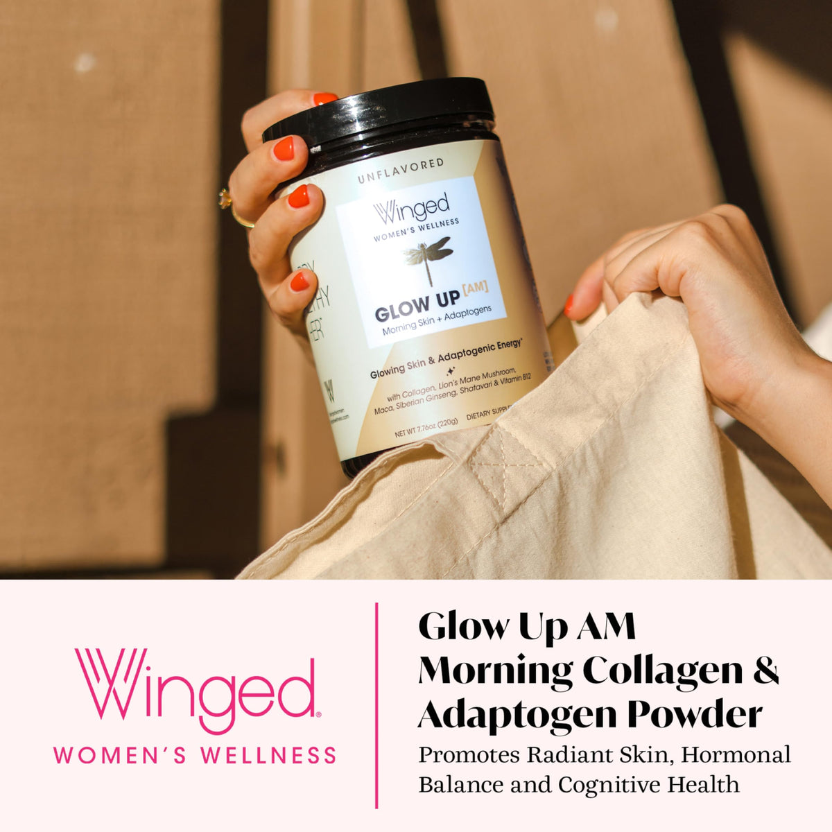 Détail de la cuillère de mesure avec la poudre de collagène Glow Up AM
