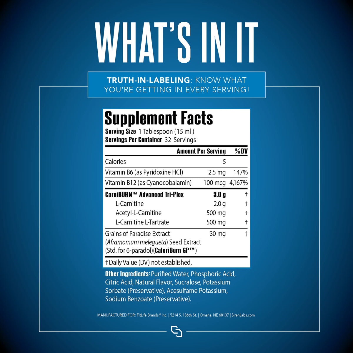 Détail de la formule L-Carnitine ELITE BURN avec ingrédients