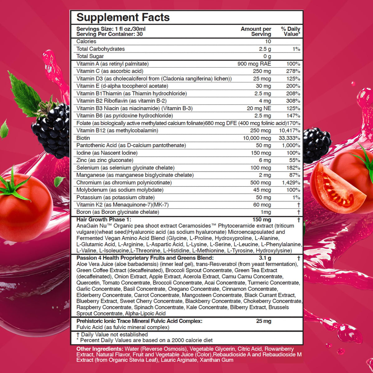Détail de la formule liquide de Passion 4 Life Multivitamines
