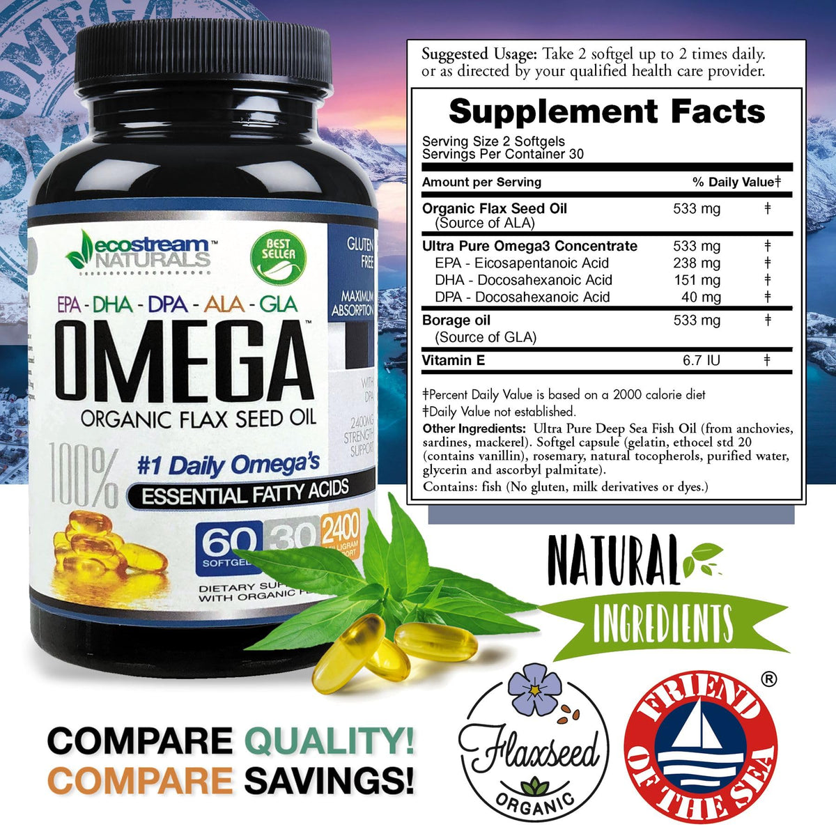 Détail de la gélule Omega 3-6-9 avec goût vanille