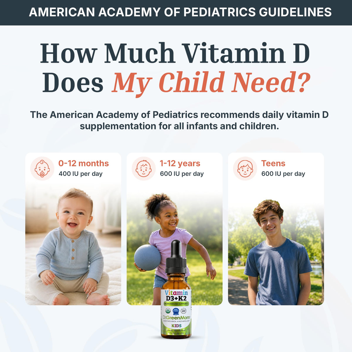 Détail de la pipette de Dr. Green Mom Gouttes de Vitamine D3 K2 Bio