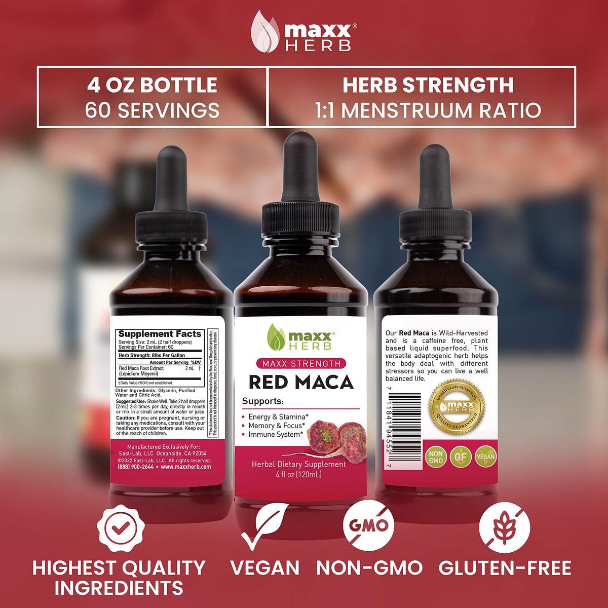 Détail de la pipette de l'extrait de Maca Rouge Maxx Herb