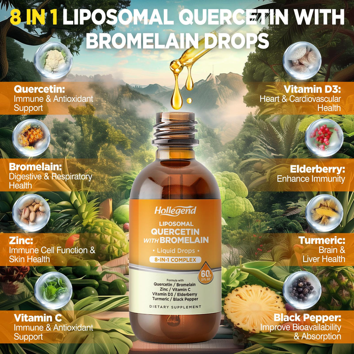 Détail de la pipette de quercétine liposomale HOLLEGEND
