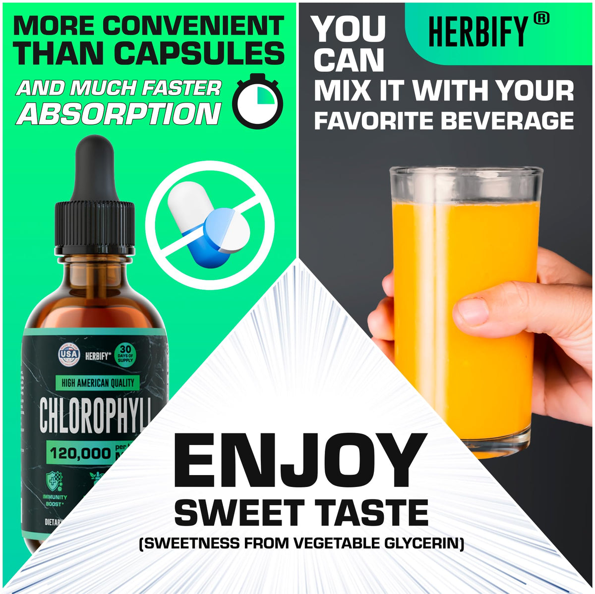 Détail de la pipette des gouttes de chlorophylle HERBIFY