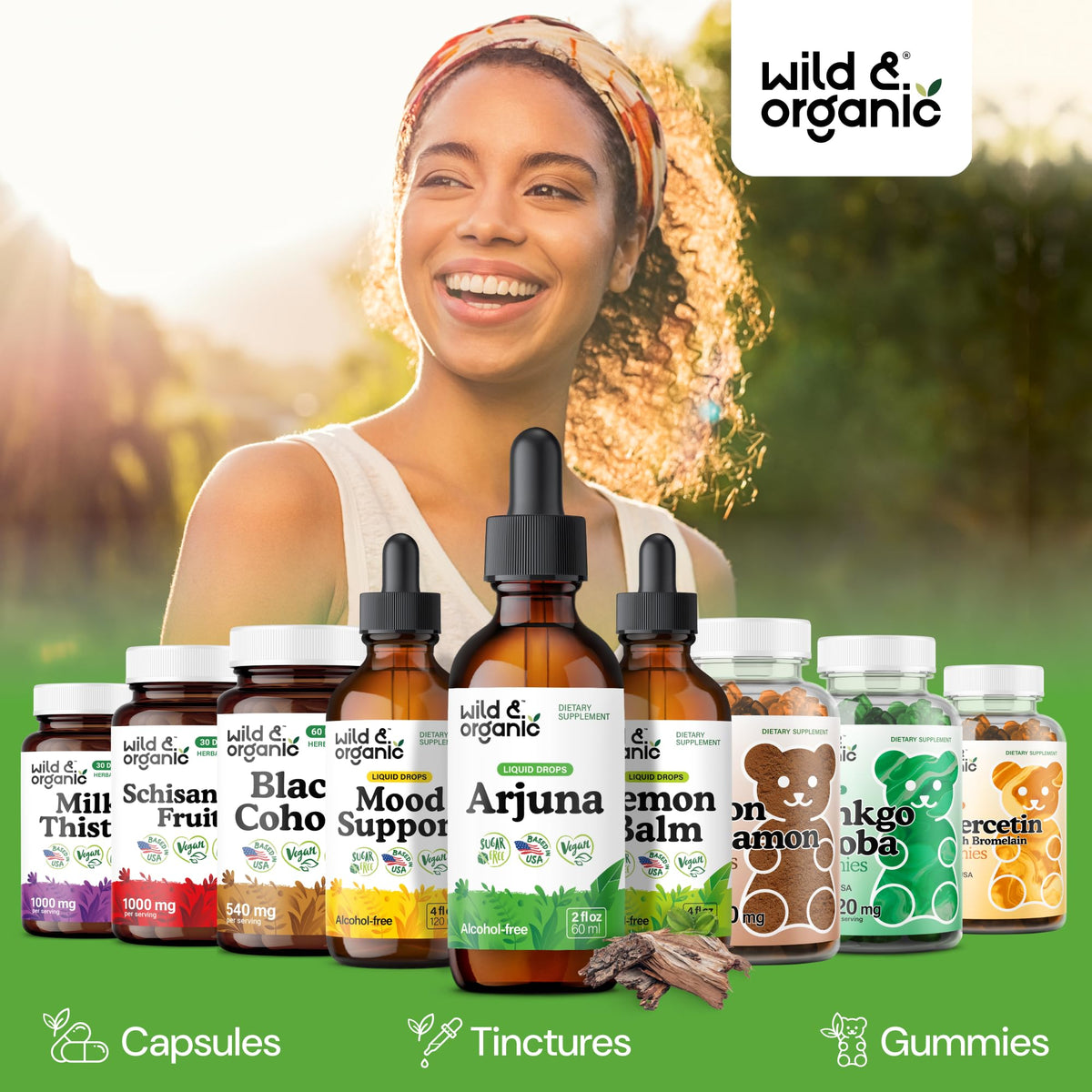 Détail de la pipette du flacon d'extrait de racine d'arjuna Wild & Organic