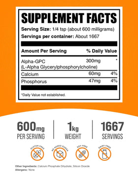 Détail de la poudre Alpha GPC 300mg de BulkSupplements dans un verre