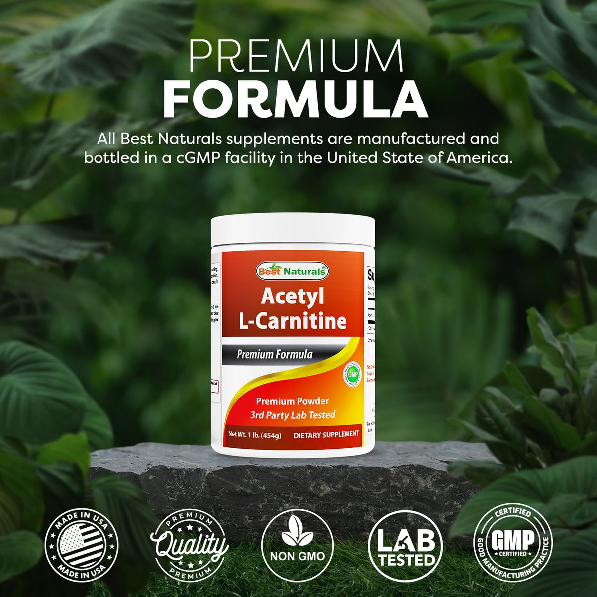 Détail de la poudre d'acétyl L-carnitine Best Naturals