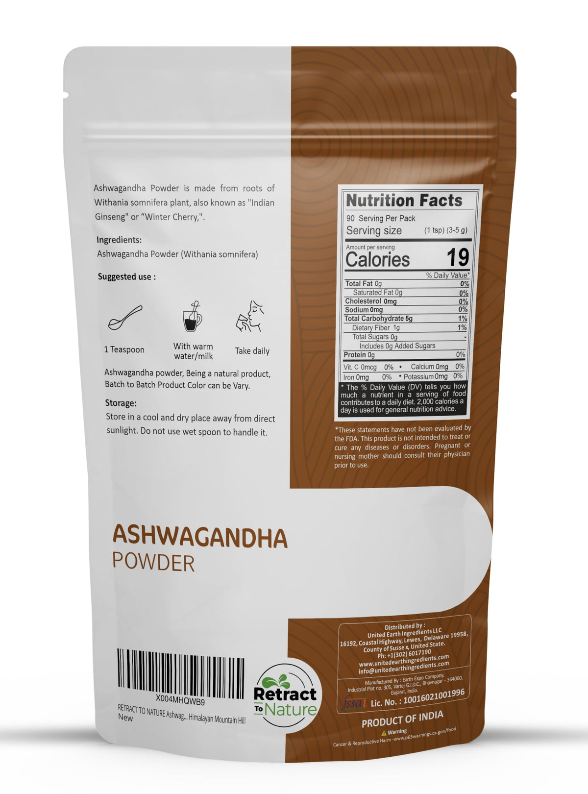 Détail de la poudre d'ashwagandha RETRACT TO NATURE dans un bol