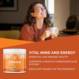Détail de la poudre d'extrait de champignon Chaga Vimergy