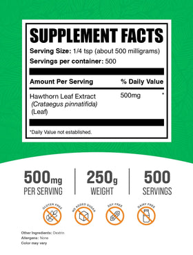 Détail de la poudre d'extrait de feuille de aubépine BulkSupplements