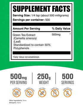Détail de la poudre d'extrait de thé vert BulkSupplements