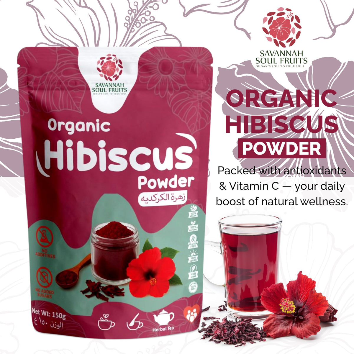 Détail de la poudre d'hibiscus dans un bol