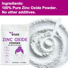 Détail de la poudre d'oxyde de zinc iFEiER 500g dans un bol