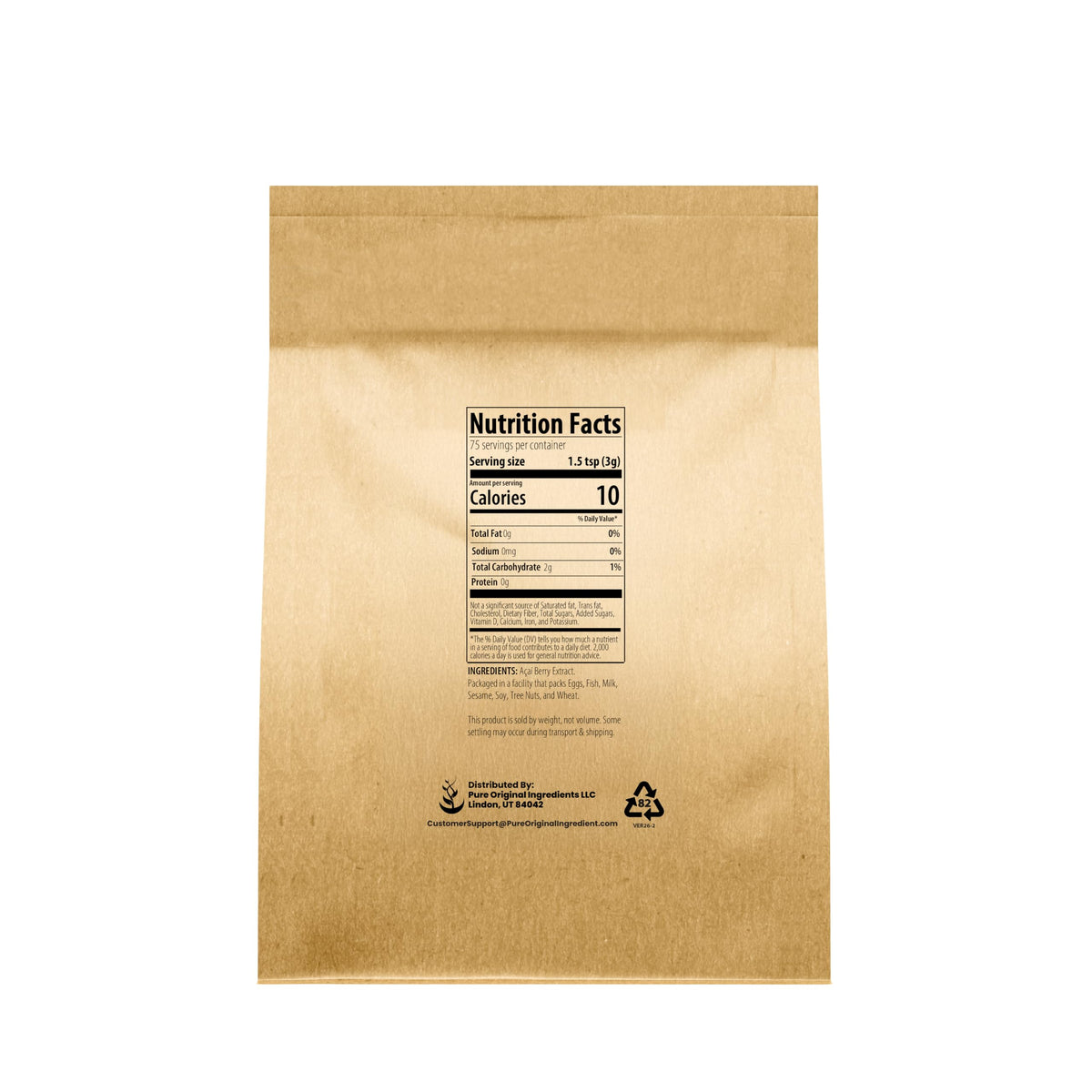 Détail de la poudre de baie d'açaï PURE ORIGINAL INGREDIENTS 249g