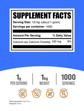 Détail de la poudre de Calcium Orotate BulkSupplements