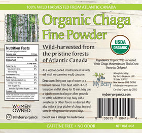 Détail de la poudre de champignon Chaga My Berry