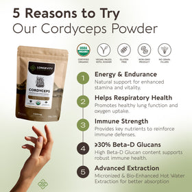 Détail de la poudre de champignon Cordyceps Longevity Botanicals