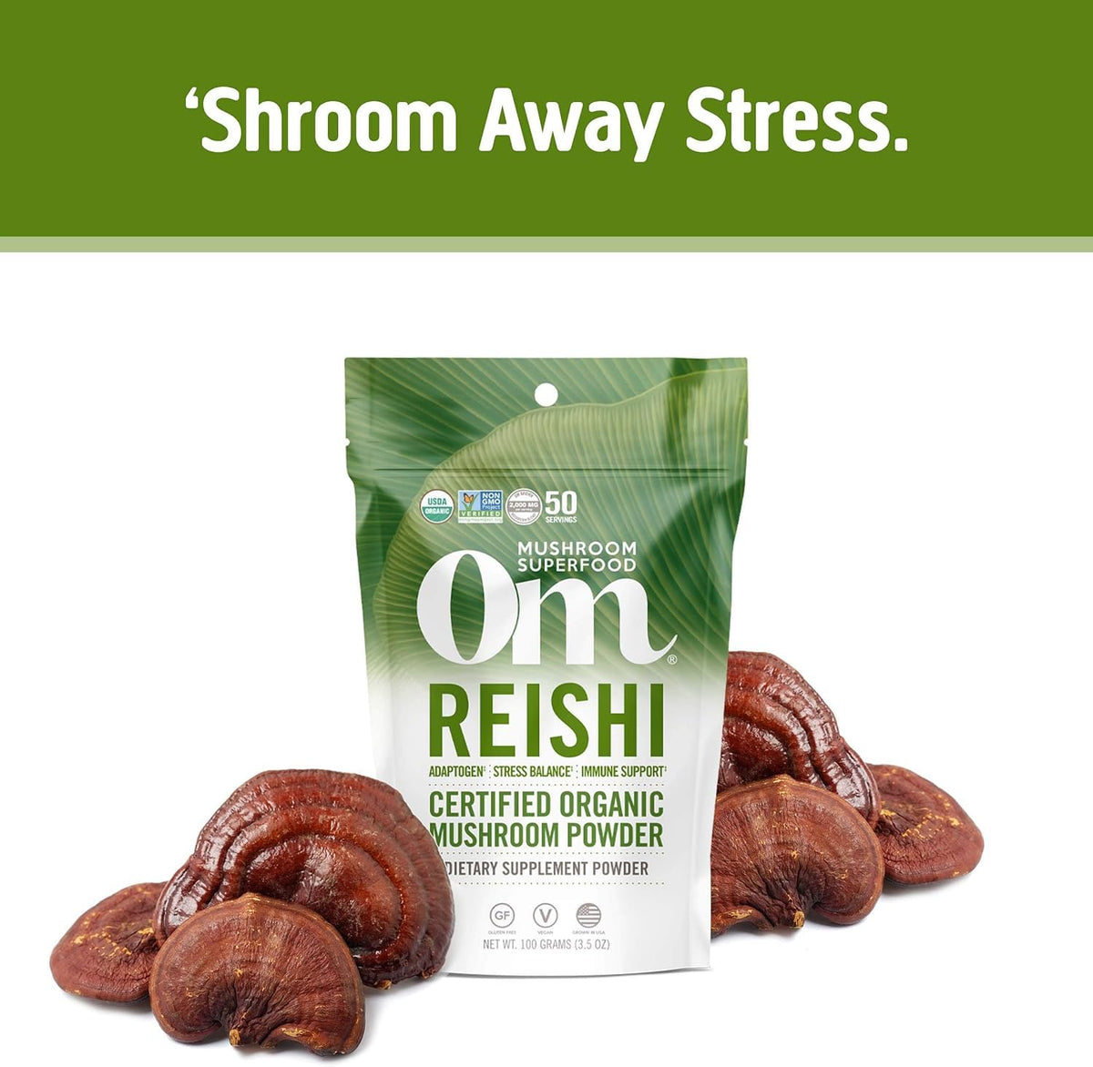 Détail de la poudre de champignon Reishi bio OM MUSHROOM SUPERFOOD