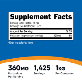 Détail de la poudre de chlorure de potassium Nutricost