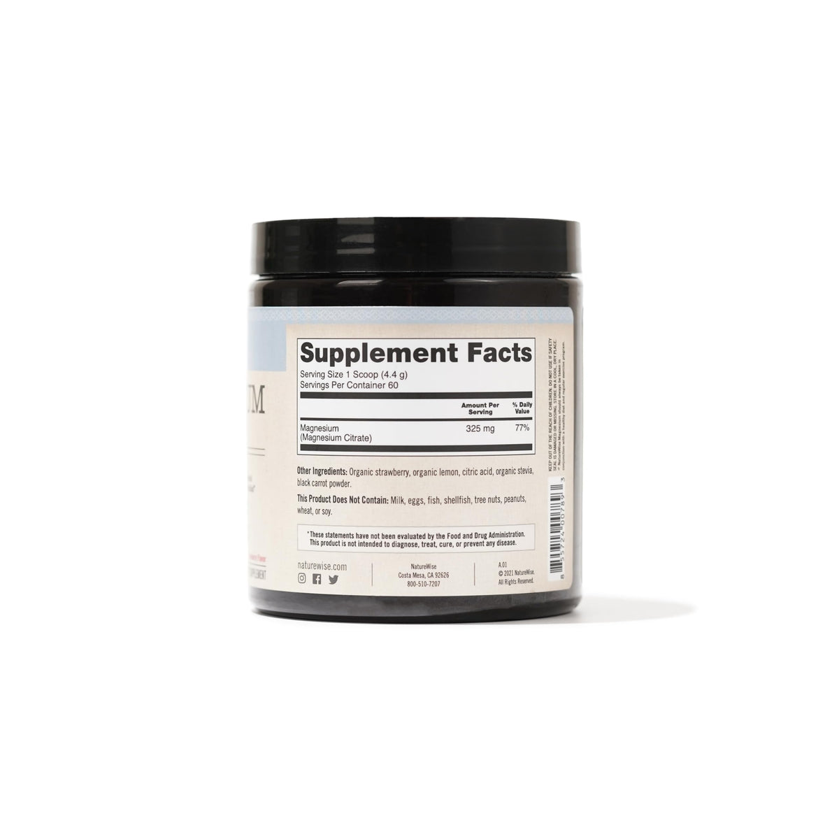 Détail de la poudre de citrate de magnésium NatureWise 325 mg