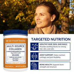 Détail de la poudre de collagène The Vitamin Shoppe dans une cuillère
